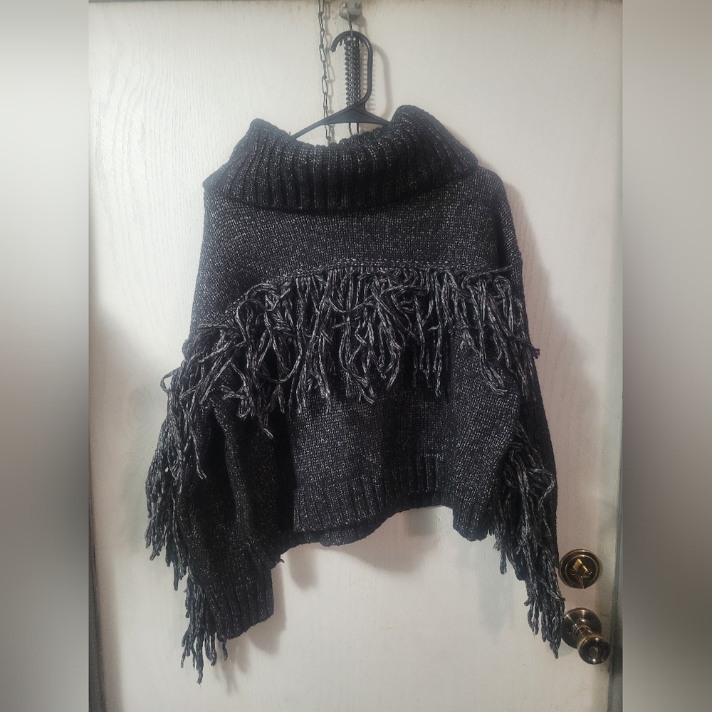 GENERATION Y Black Cowl Neck Sweater with Fringe